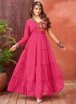 Georgette Pink Navratri Wear Printed Readymade Gown